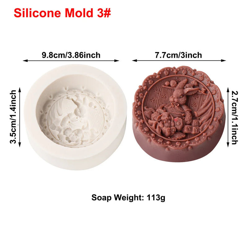 Easter Rabbit Silicone Soap Mold Bunny with Flower Round Silicone Molds Diy Cake Decorative Mousse Baking Tool Festival Gifts