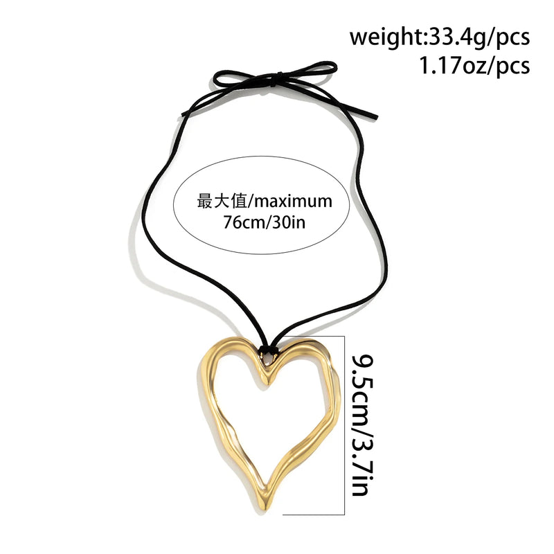 Ingemark Exaggerated Big Hollow Love Heart Pendant Choker Necklace for Women Gothic Knotted Bowknot Adjustable Chain Y2K Jewelry