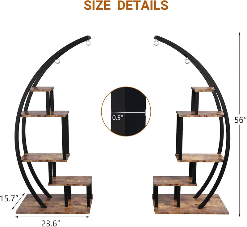 Plant Stand Indoor 2 Pack, 5 Tier Half Moon Plant Shelf, Tall Metal Large Plant Stands, Stylish Tiered Flower Storage Rack