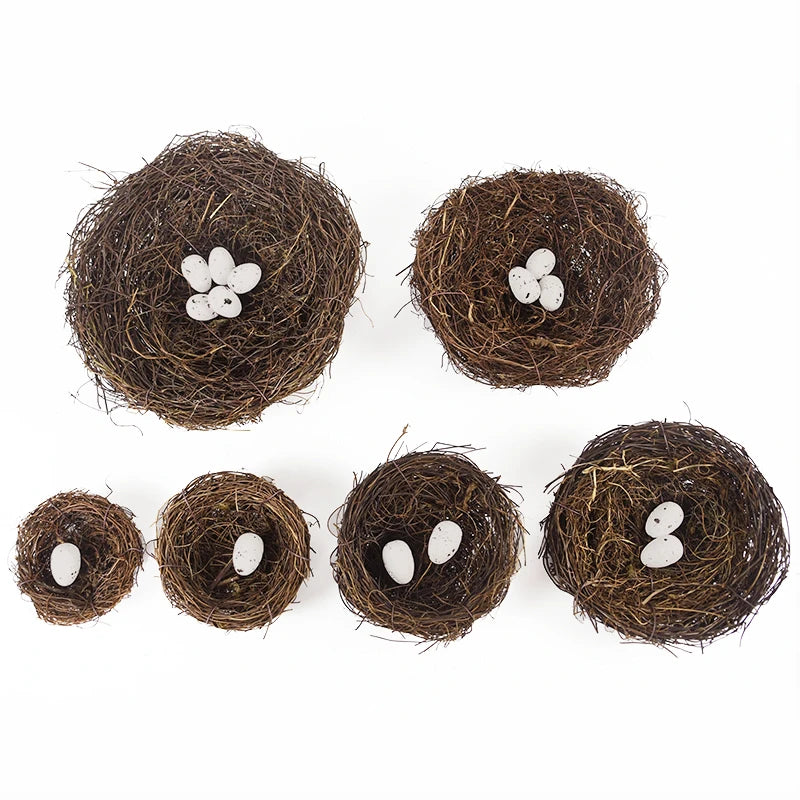 8-20cm Nature Rattan Bird Nest Easter Egg Decoration Prop Artificial Nest for Easter Party Home Garden Decoration DIY Craft
