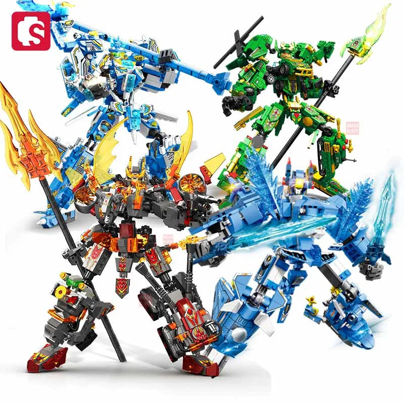 SEMBO Transforming Mech Robot Assemblage Building Blocks Kits MOC Tank Helicopter Fighter Battleship Models Kids Toys Boys Gifts
