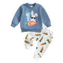 Adorable Toddler Boys Easter Outfits with Bunny Print Long Sleeve Sweatshirts and Carrot Patterned Long Pants - 2 Piece