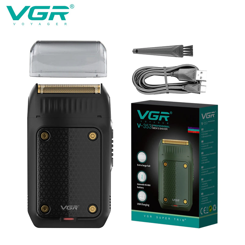 VGR Mens Beard Shaver Professional Hair Trimmer Electric Face Shaving Machine USB Charging Mini Safety Face Shaver for Men V-353