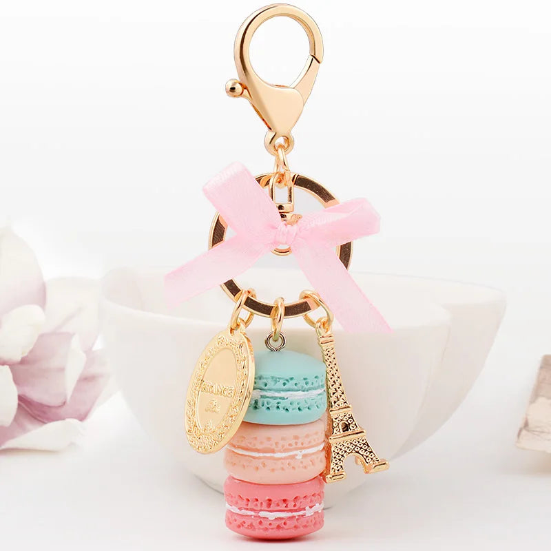 EASYA France Paris Cute Macaroon Effiel Tower Macarons Keychain Colorful Keyring Bag Pendant Car Charm Key Holder