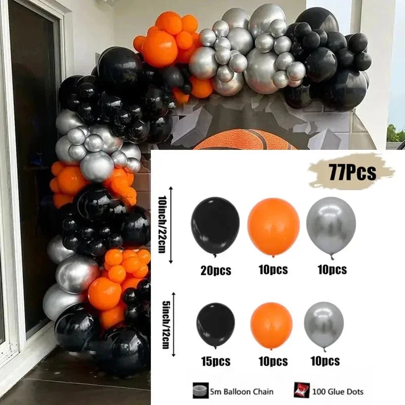 77pcs Basketball Theme Black Orange Balloon Garland Arch Kit Wedding Birthday Retirement Party Decor Baby Shower Latex Ballon