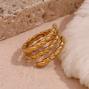 E.B.belle Sexy Lip Enamel Three Layer Twists Rectangular Water Droplet Geometric Hollowed out Winding 18K Gold Plated Ring