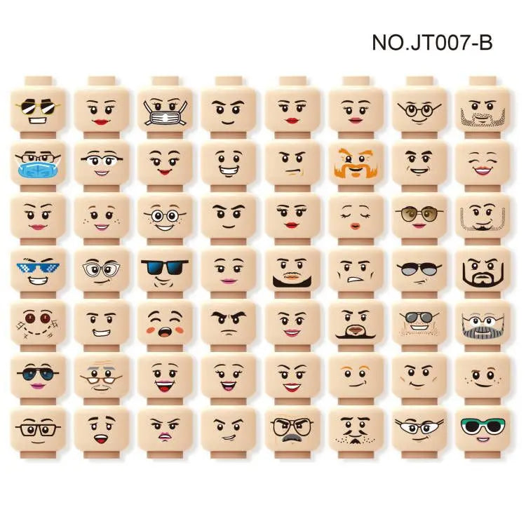 56pcs/Lot DIY Figures Head Building Blocks Accessories Laugh Cry Cute Angry Facial Expression Mini Bricks Toys Model Kids Gifts