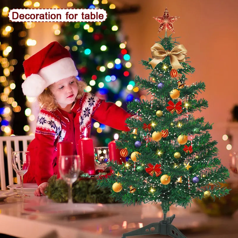 24Inch Mini Artificial Christmas Tree Xmas Desktop Decoration For Home Noel Navidad Ornaments 2023 New Year Kids Gifts DIY Craft