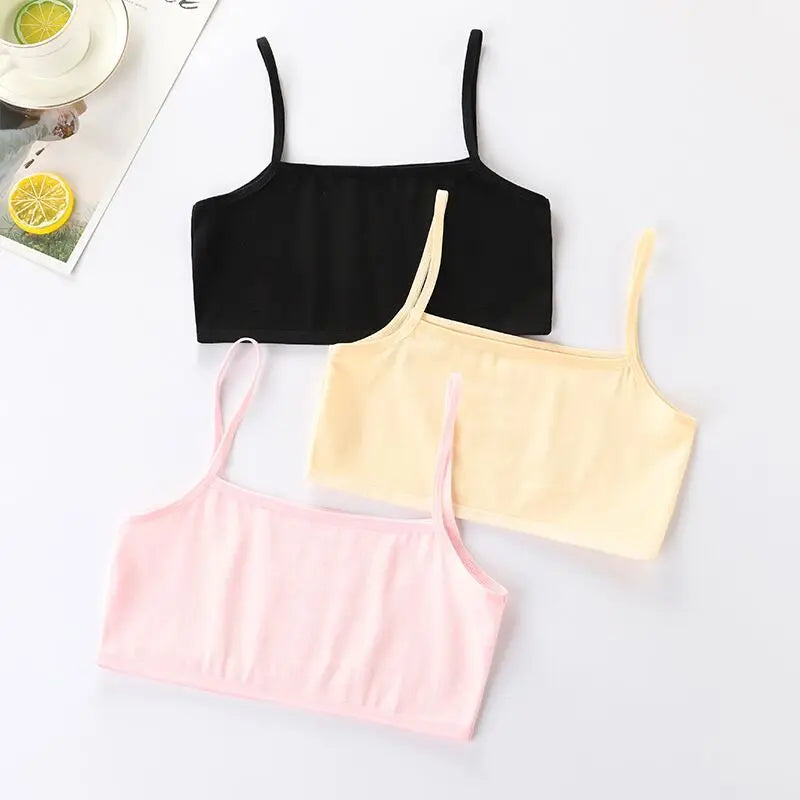 4Pc/lot Girls Bra Underwear Lingerie Kids Teens Teenage Young Adolescente Student Cotton Double Deck Solid Color 8-12Years