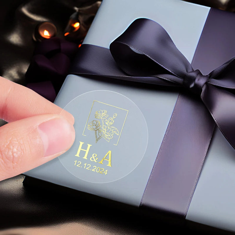 Custom Gold Foil Stickers Wedding nvitation card gift box Personalized Round logo Bridal Party Decoration Hebrew Minor Language