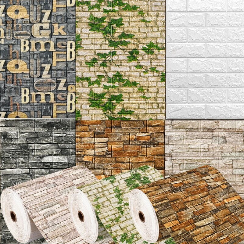 3D Faux Brick Wall Stickers DIY Decorative Self-Adhesive Waterproof Wallpaper Children'S Room Bedroom Kitchen Home Decoration