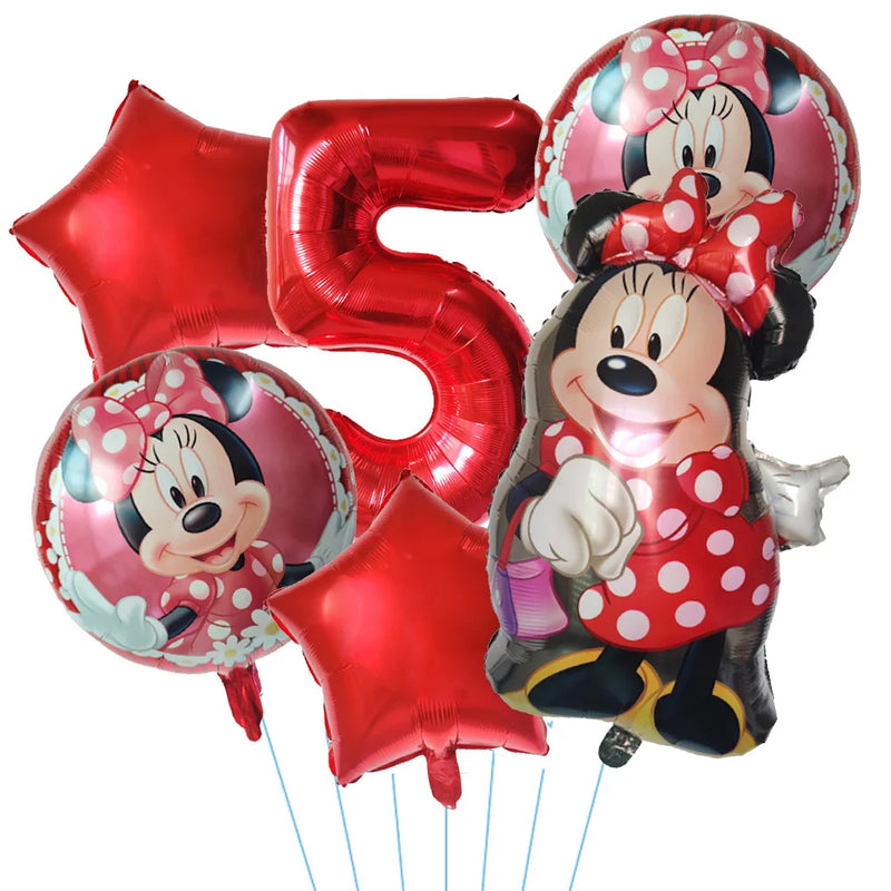 6pcs Disney Mickey Mouse Head Balloon Set Minnie Number Helium Globos Kids Birthday Party Decor Baby Shower Toy Cake Decoration