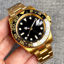 Tandorio Yellow Gold NH34AA GMT Mechanical Men Watch 24 hours Gold Ceramic Insert 20bar Waterproof Luxury Diver Clock Rejor 40mm