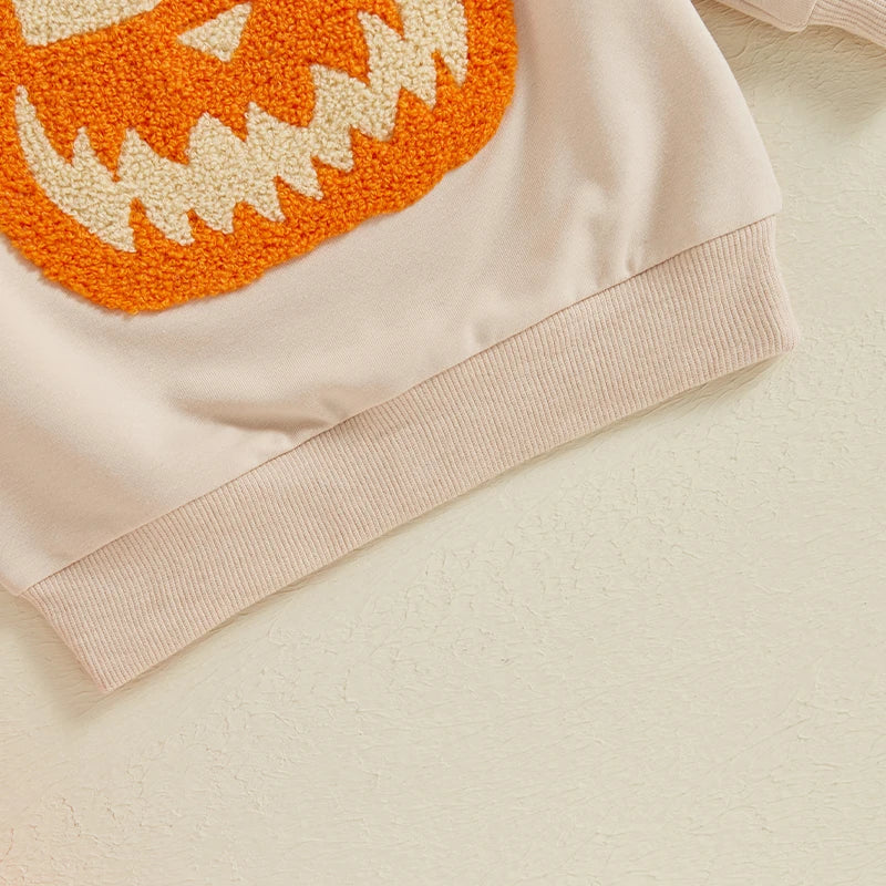 2024-05-15 Lioraitiin Little Boy Girl Halloween Sweatshirt Pumpkin Embroidery Crew Neck Long Sleeve Pullover Tops for Fall