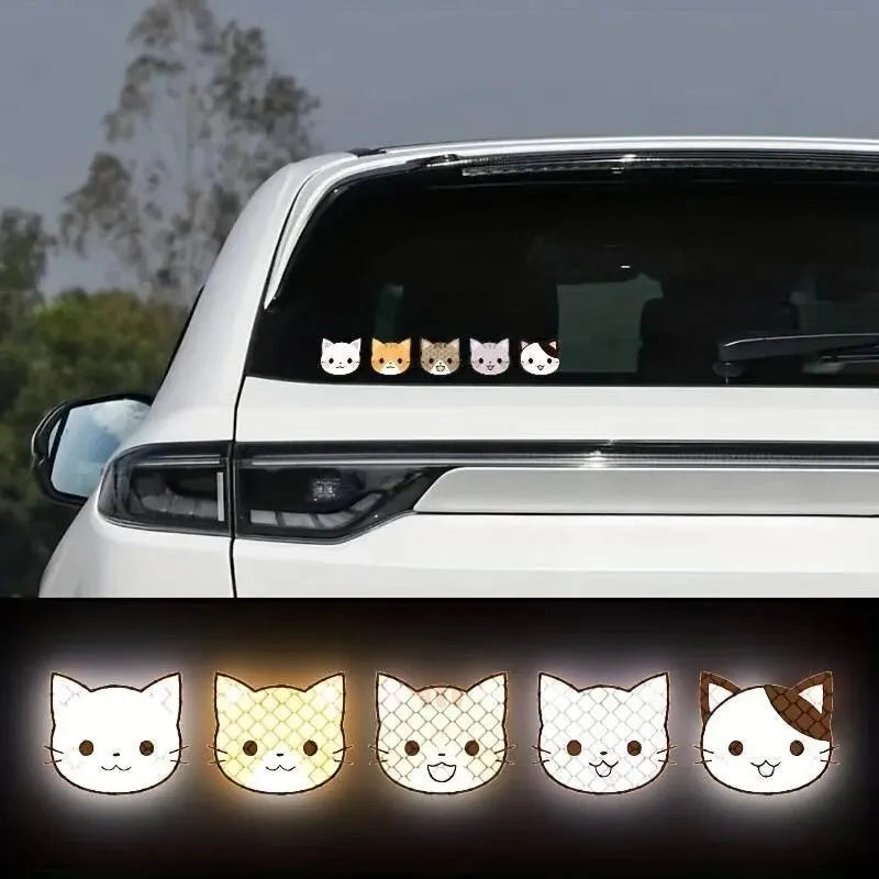 10pcs Cartoon Cat Reflective Stickers For Electric Vehicle Decoration Scratch Blocking Decorative Stickers Cute Helmet Stickers