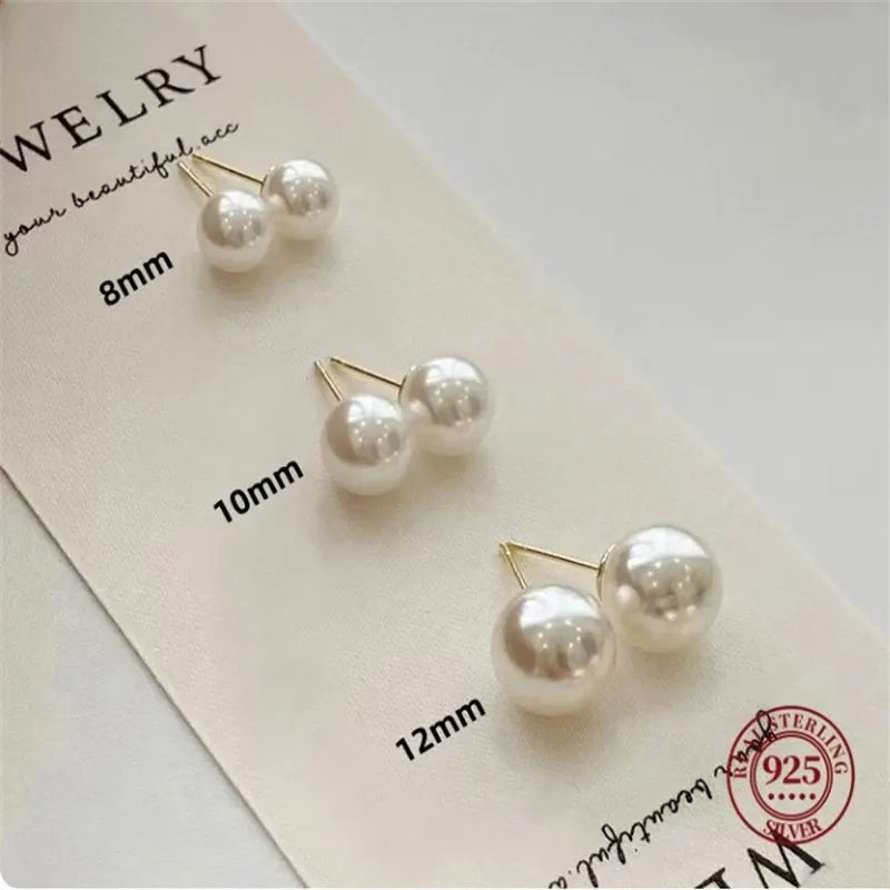 Senlissi- Wholesale 4-14mm Freshwater White Pearl and 925 Sterling Silver Stud Earrings for Women  Jewelry Gifts