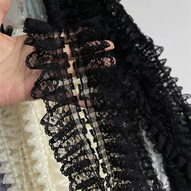 1 Yard 4CM Wide Black Non Elastic Tulle Ruffle Lace Trim for Fringe Wedding Dress Fabric Sewing Accessories Supplies Material