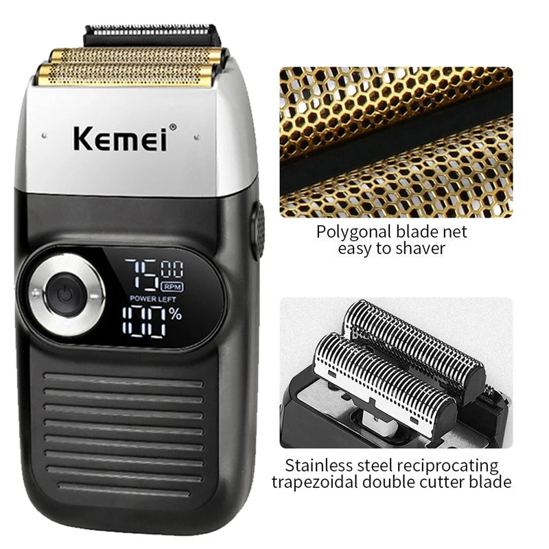 Kemei Electric Shaver Men's Razor Original Beard Trimmer for Men Cordless Trimmer Hair Clipper USB Fast Charging LCD Display