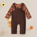 Baby Girl 2Pcs Thanksgiving Outfits Long Sleeve Turkey Print Romper Overalls Set Infant Clothing