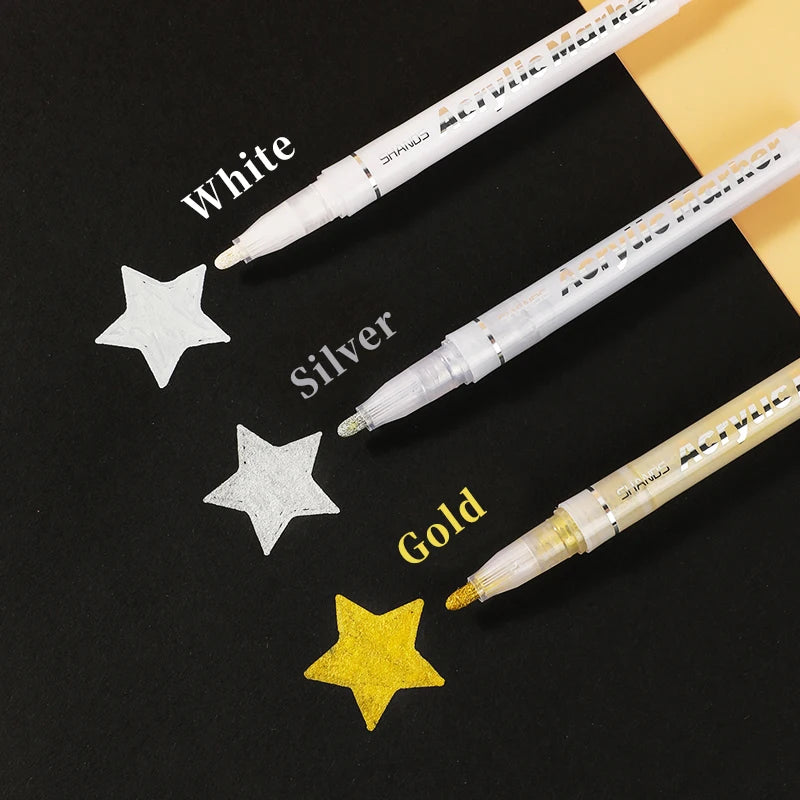 1/3Pcs/Set High-gloss Gold,Silver and White Painting Graffiti Pens, Waterproof Ink, Water-based Acrylic Markers