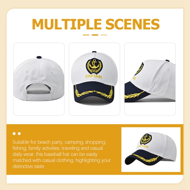 Hat Captain Sailor Yacht Hats Boat Captains Men Boating Adult Party Cap Accessories Ship Embroidered Nautical Costume