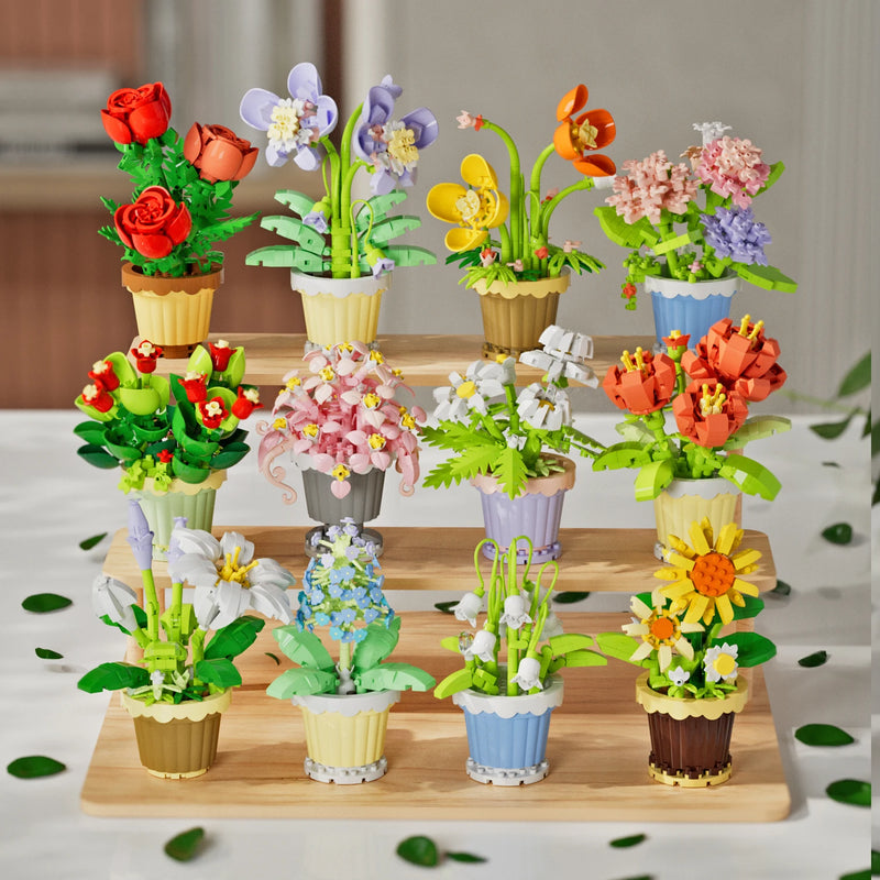 Potted Building Blocks Simulate Succulent Flower Bouquets, Creative Puzzle Block Toys, Eternal Flowers, Home Decoration