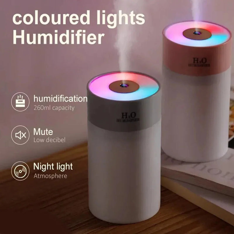 260ml Mini White/pink/green Ultrasonic Air Humidifier Romantic Light Essential Oil Diffuser Car Purifier Aroma Anion Mist Maker