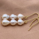New Fashionable Baroque Freshwater Pearl Earrings. Simple, Elegant And Versatile Long Three-bead Earrings.