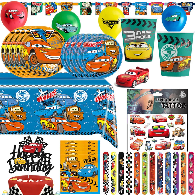 Disney Cars Birthday Party Decorations Lightning Mcqueen Disposable Tableware Set Cups Plates Balloon for Race Party Baby Shower
