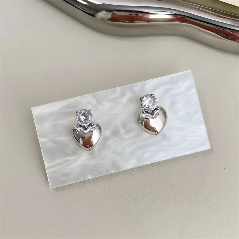 Heart Charms  Drop Earrings For Women Fashion Gold Color Chic Heart Crystal Korean Earrings Female Jewelry