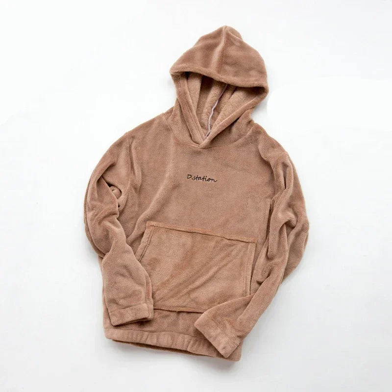 Coral Fleece Pajama Set Couple Pyjamas Suit Women Men Winter Thicken Sleepwear Loose Sleep Set Homewear Soft Warm Pijama Hoodies