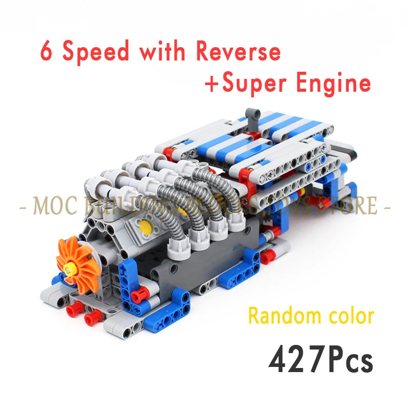 MOC Technology Building Blocks Bricks Power Functions Automotive Speed Gearbox Engine Transmission Machinery DIY Assembling Toys