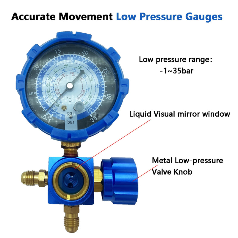 Air Conditioner Refrigerant Low and High Pressure Gauge for R410A R134A R22 R404A A/C Diagnostic Refrigerant Charging Tool