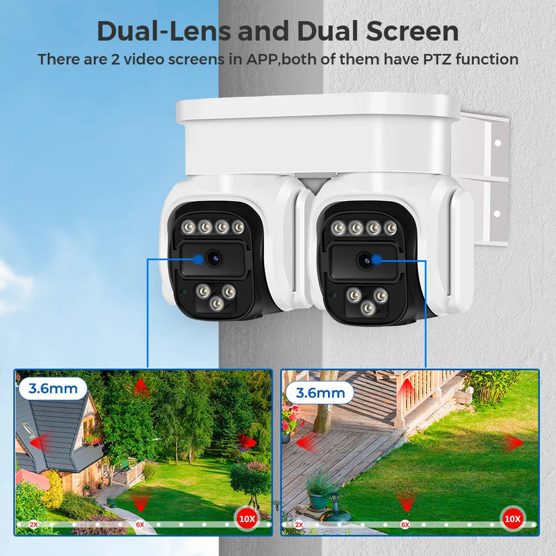 8MP HD Dual Camera Wifi 10X Digital Zoom AI Human Detection Audio PTZ IP Camera Color Night Vision CCTV Surveillance Outdoor