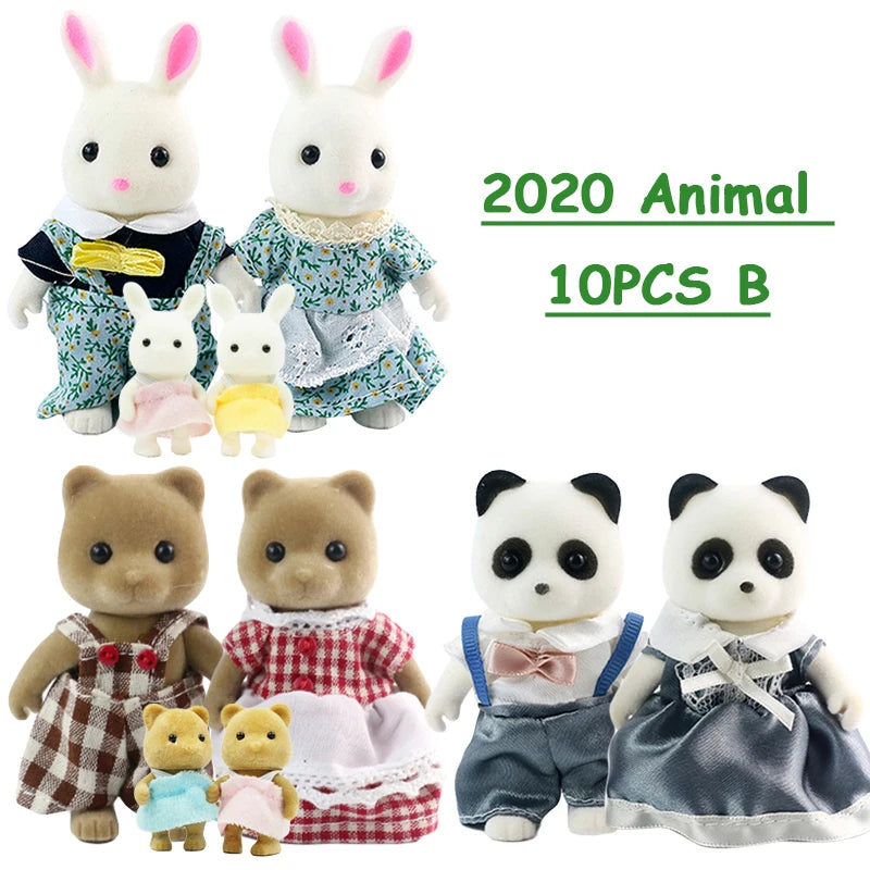Easter Bunny 10-18Pcs Forest Family Miniture Animals Doll Toy Simulation 1:12 Reindeer Panda Figure Girl Dollhouse Birthday Gift