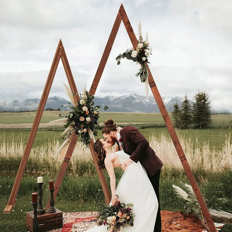 2 Pack Wooden Wedding Arch Stand Triangle Arbor Frame Backdrop Balloon Archway Stand
