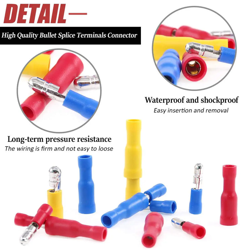 100/50x Female and Male Insulated Electric Quick Splice Wire Terminals Connector Crimp Bullet terminal for 22~10AWG Audio Wiring