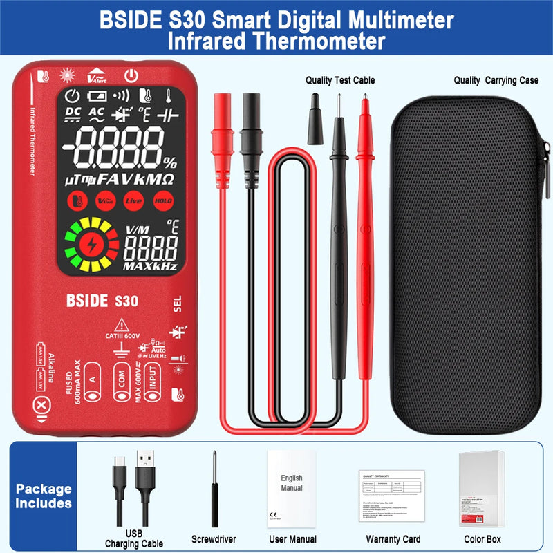BSIDE S30 Digital Multimeter Infrared Temperature Measurement 15V Diode LED Tester DC AC Voltage Rechargeable Smart Tester DMM