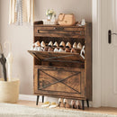 Vabches Shoe Cabinet with 2 Flip Drawers Freestanding Shoe Storage Cabinet Wood Slim Shoe Organizer Cabinet for Entryway Hallway