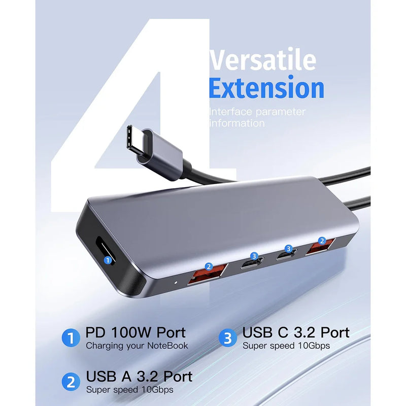 Getatek USB C Hub 10Gbps USB C Splitter 100W Power Charging USB 3.2 Hub for Laptop MacBook Air/Pro iPhone 15/15 Pro/15 Pro Max