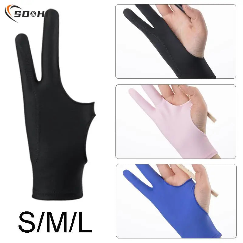 1PC Artist Drawing Glove For Any Graphics Drawing Tablet Black 2 Finger Anti-fouling Both For Right And Left Hand Black