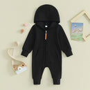 Pudcoco Infant Newborn Baby Jumpsuit, Long Sleeve Hooded Zip-up Solid Fall Romper Clothes for Boys Girls 0-12M