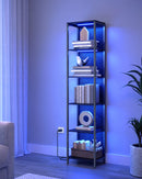 VASAGLE 6-level bookcase with adjustable LED lighting shelf with steel frame 30.3x40x178.6 cm