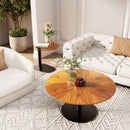 2x Modern Coffee Table Set Round Nesting Table Beech Wood/Sintered Stone + Glass