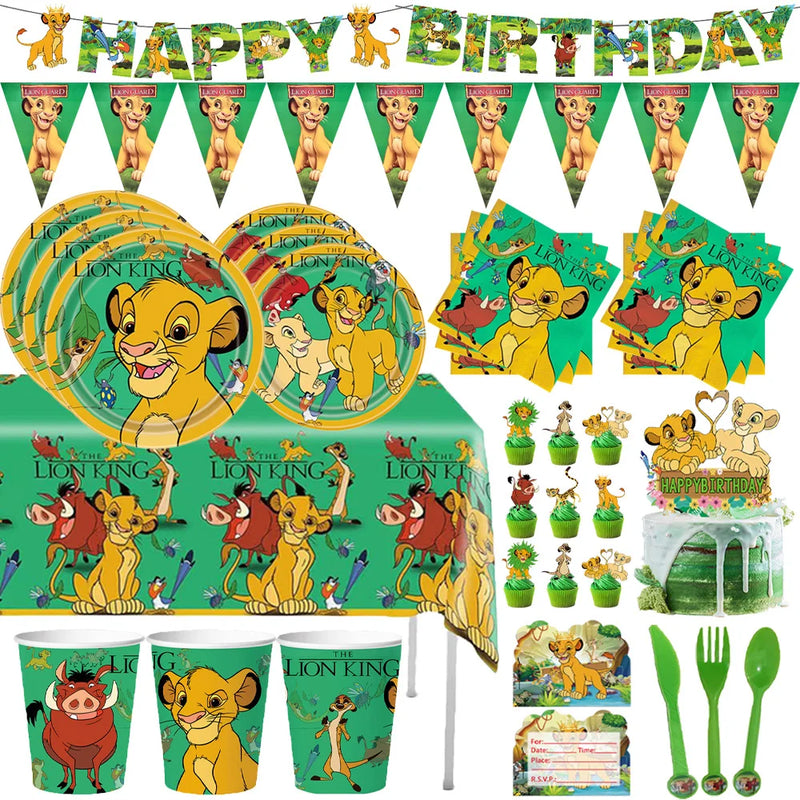 Lion King Simba Party Decorations Disposable Tableware Cup Plate Napkin Tablecloth Cake Topper Banner for Kids Party Supplies