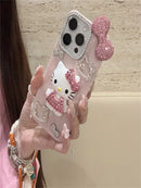 Premium Cute Hello Kittys Full Rhinestones Bow Tie Phone Case Stylish Phone Accessories for iPhone 16 15 14 13 Pro Max Cover