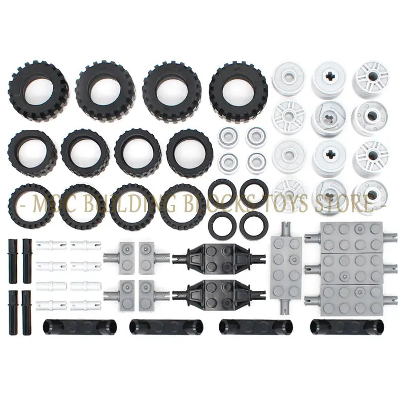 56PCS Moc Technical Wheel Building Blocks Bricks Pin Tyre Axle Connector Car Technology Automobile Parts Set Toy