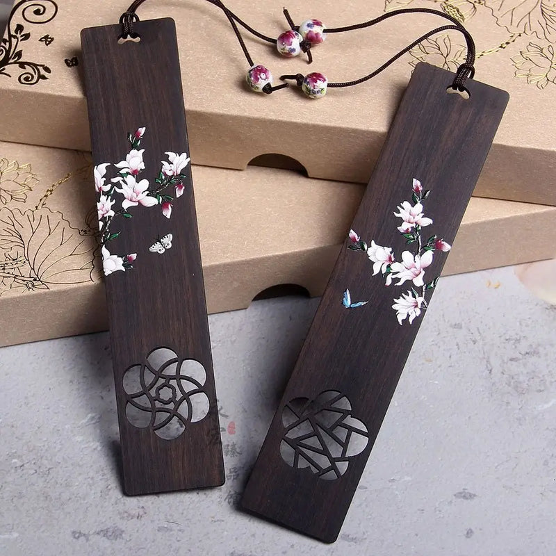 Chinese Style Bookmark Ebony Color Painted Book Clip Wooden Retro Carving Students Gift Creative Pagination Mark