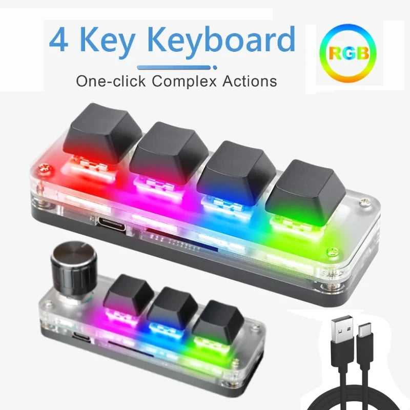 3 Key + 1 Knob / 4 Keys RGB Macro Custom Keyboard Programmable Mechanical Keypad for Office Mechanical Keyboard