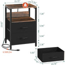 Nightstand with Charging Station, Small Night Stand with Fabric Drawers and Storage Shelf for Bedrooms, Nightstands
